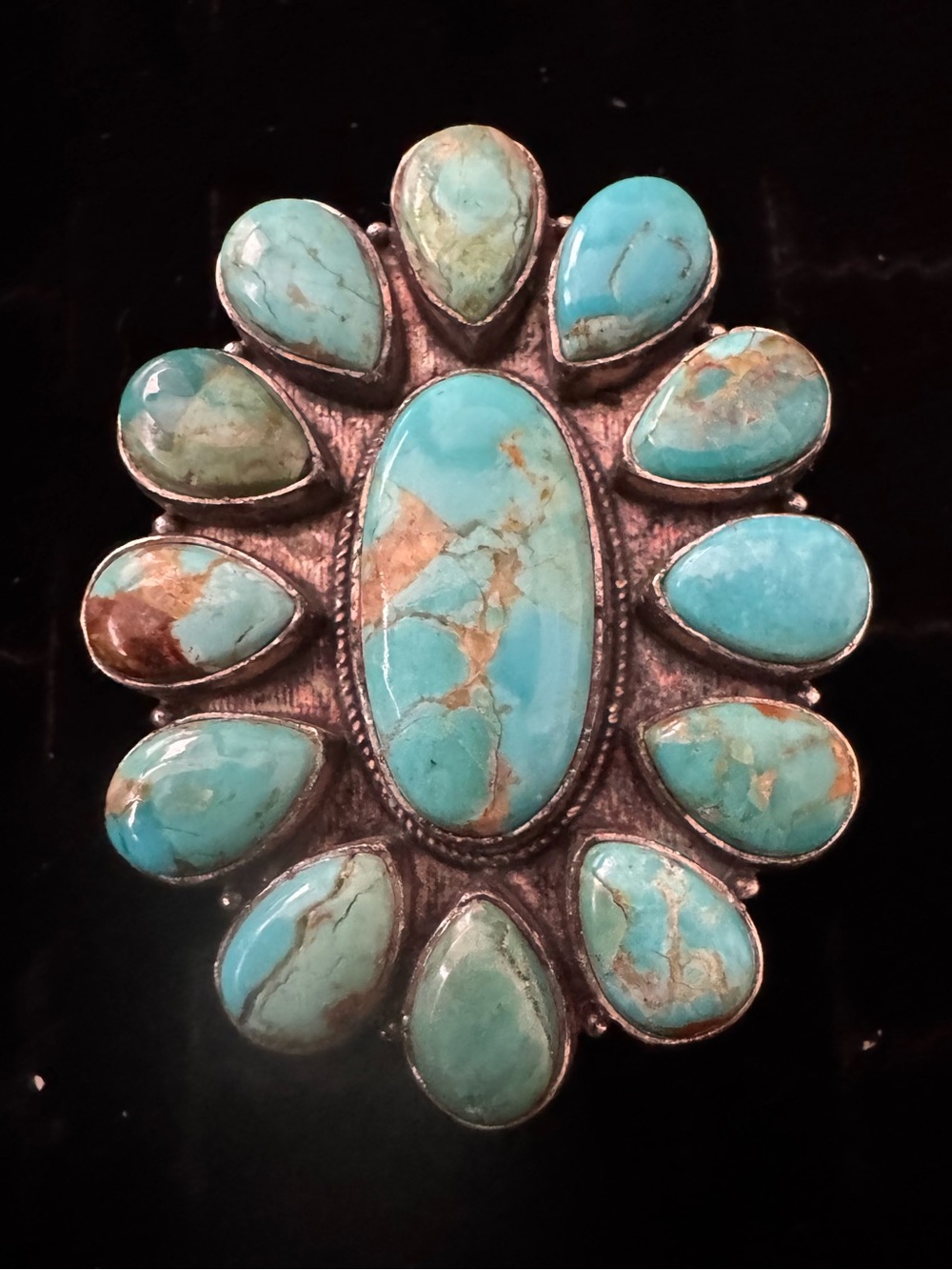 Genuine Turquoise Cluster Statement Ring sterling silver- Women's Jewelry